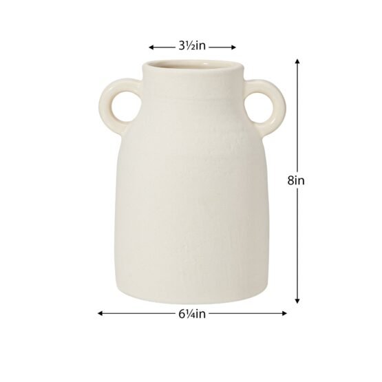 Rustic Carafe 8 Inch Tall Ceramic Handle Vase - Image 4