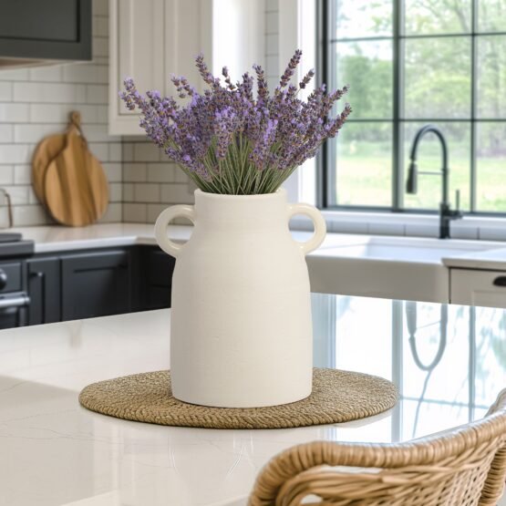 Rustic Carafe 8 Inch Tall Ceramic Handle Vase - Image 5