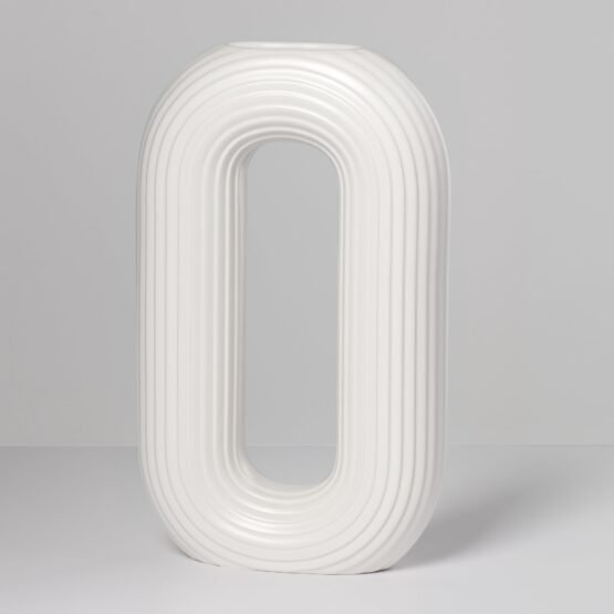 Circa Ceramic Matte White 13 Inch Tall Oval Ring Vase - Image 7