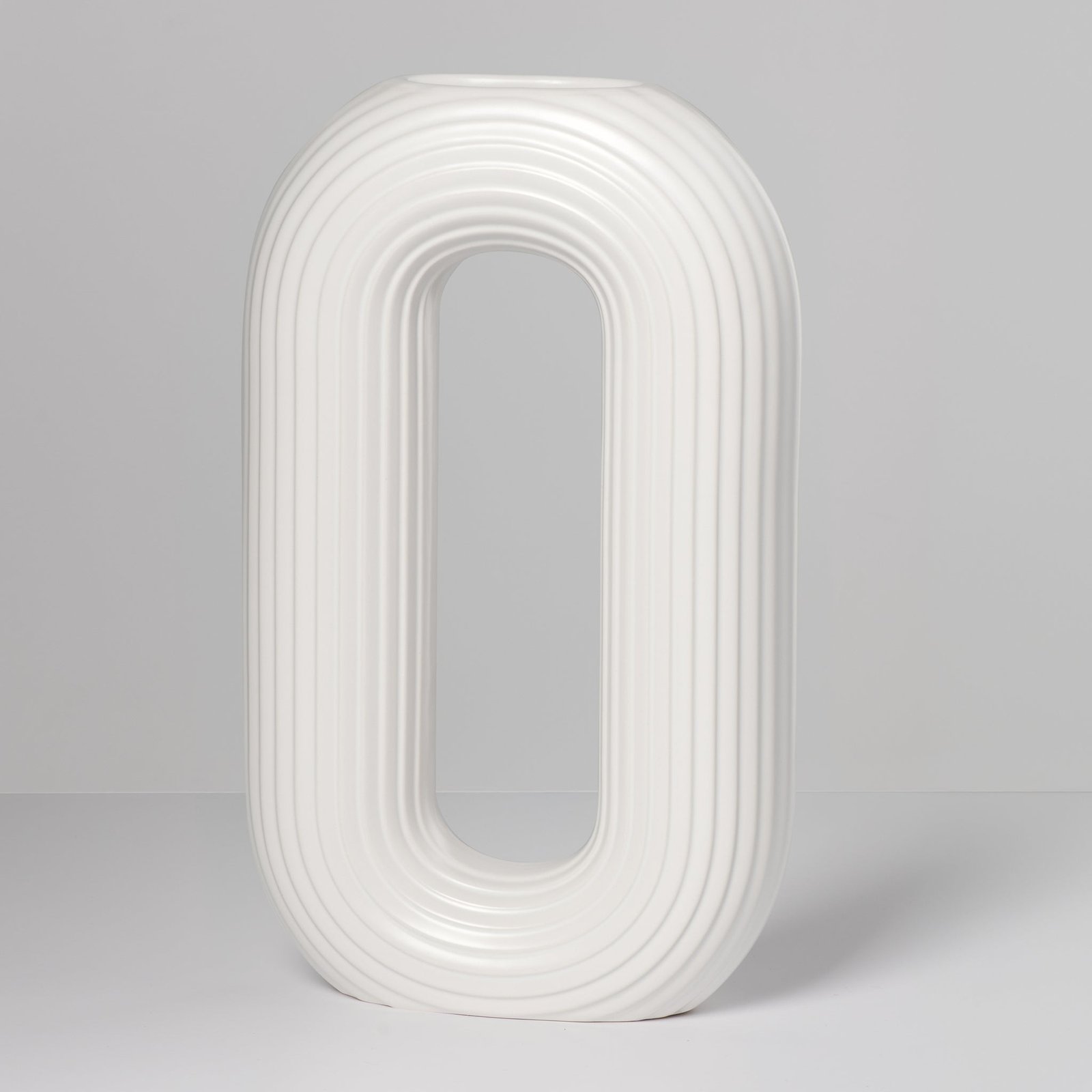 Circa Ceramic Matte White 13 Inch Tall Oval Ring Vase - Image 7