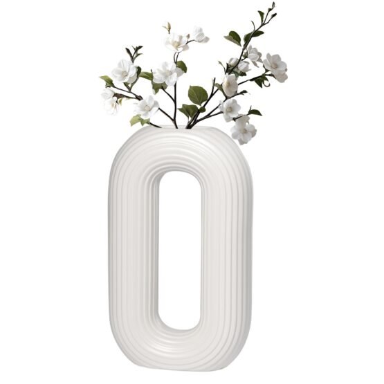 Circa Ceramic Matte White 13 Inch Tall Oval Ring Vase - Image 9