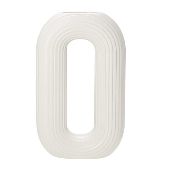 Circa Ceramic Matte White 13 Inch Tall Oval Ring Vase - Image 10