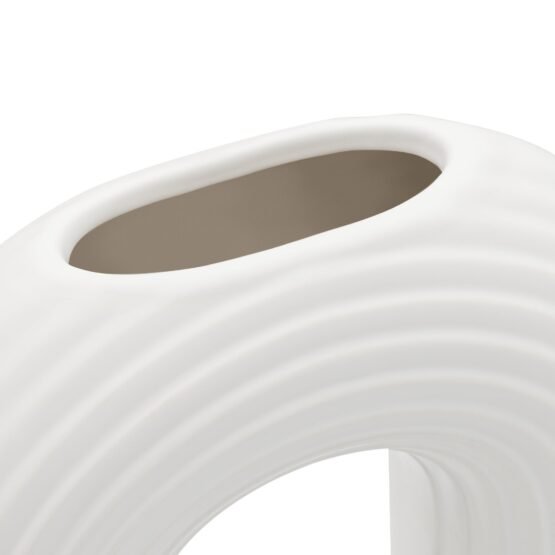Circa Ceramic Matte White 13 Inch Tall Oval Ring Vase - Image 2