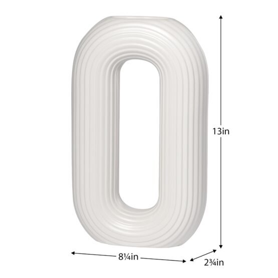 Circa Ceramic Matte White 13 Inch Tall Oval Ring Vase - Image 4