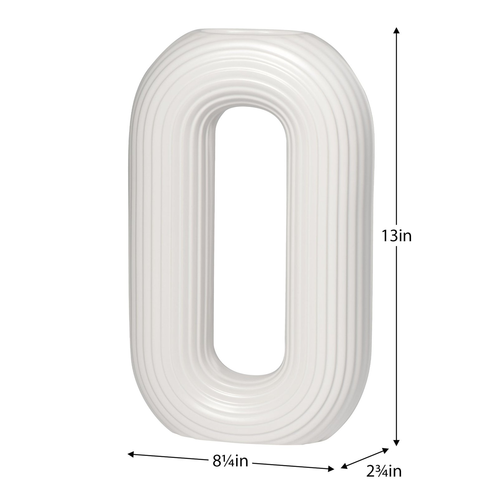 Circa Ceramic Matte White 13 Inch Tall Oval Ring Vase - Image 4