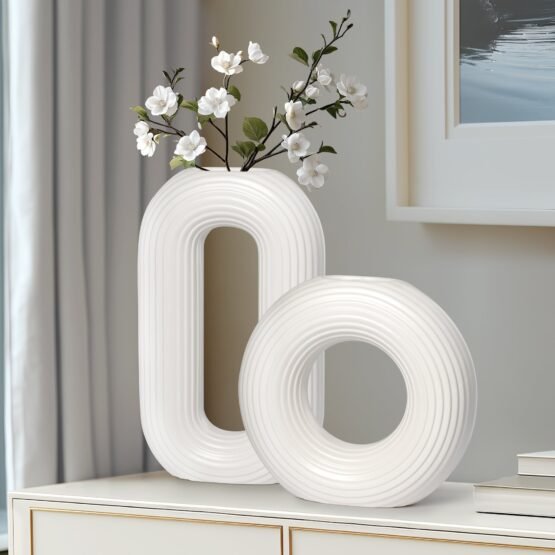 Circa Ceramic Matte White 13 Inch Tall Oval Ring Vase - Image 5