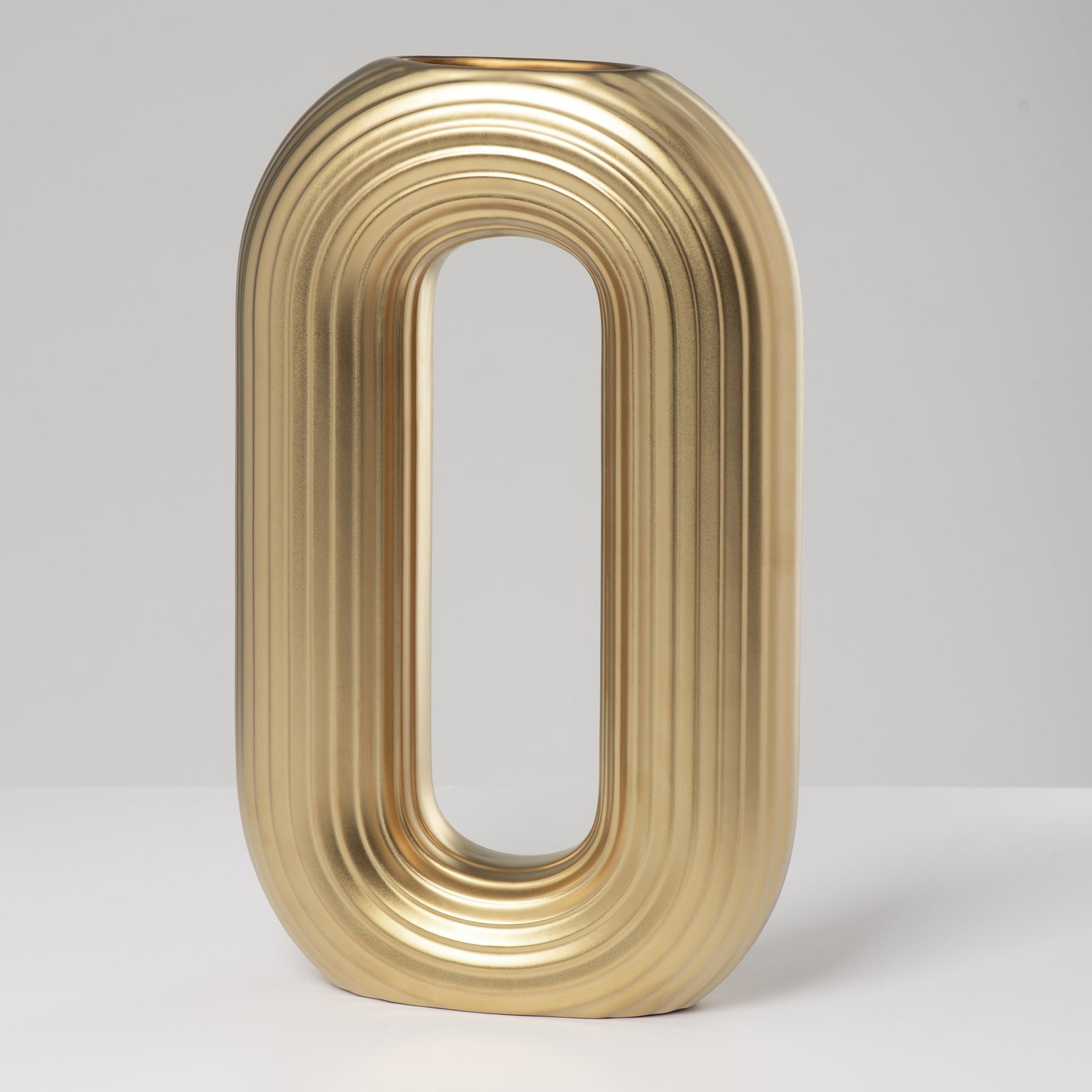 Circa Ceramic Matte Gold 13 Inch Tall Oval Ring Vase - Image 7
