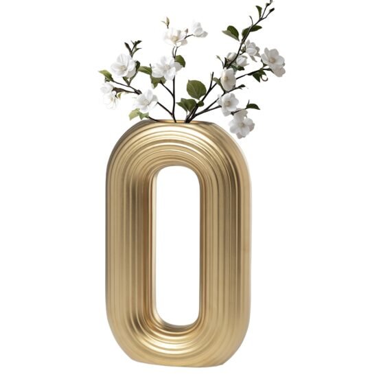 Circa Ceramic Matte Gold 13 Inch Tall Oval Ring Vase - Image 9