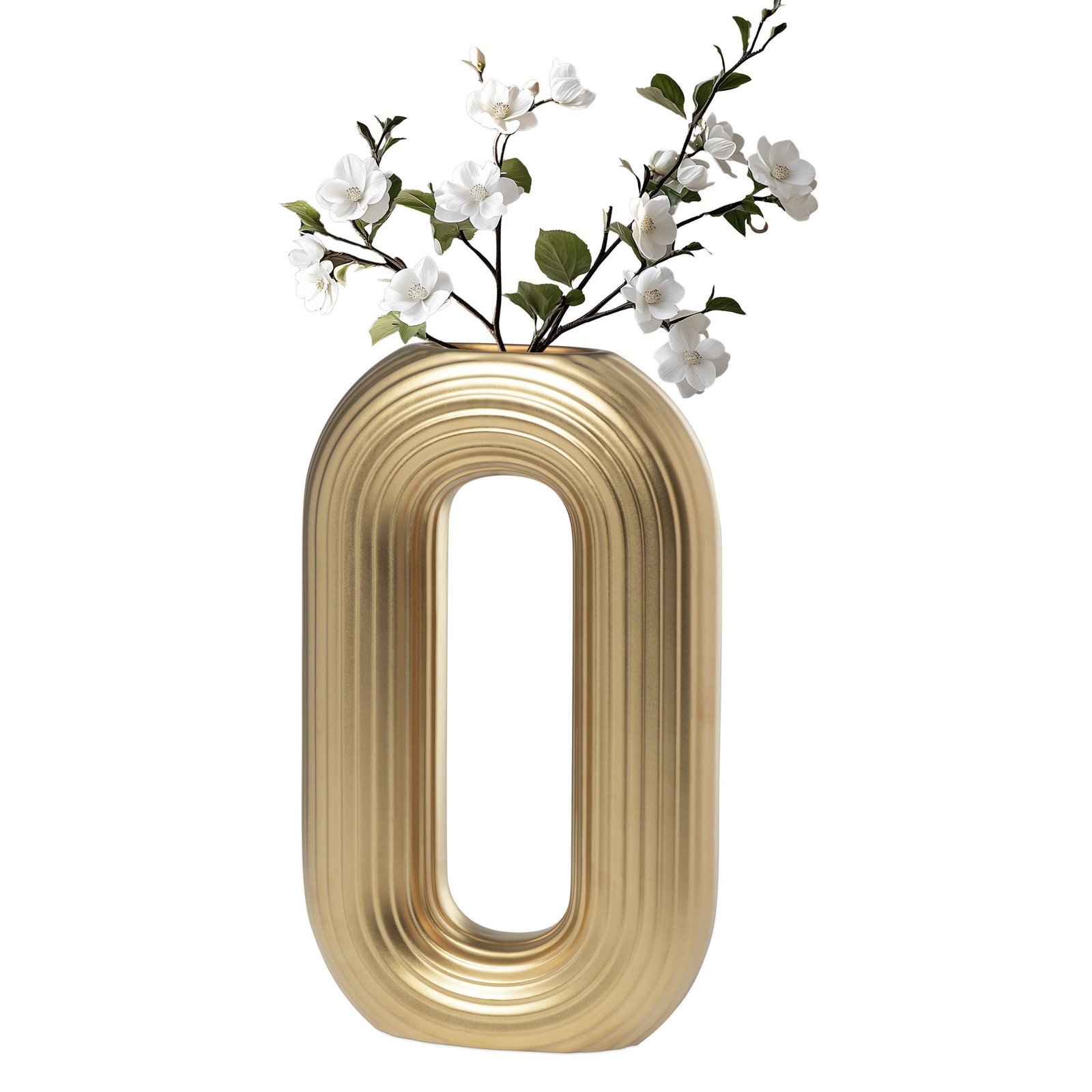 Circa Ceramic Matte Gold 13 Inch Tall Oval Ring Vase - Image 9