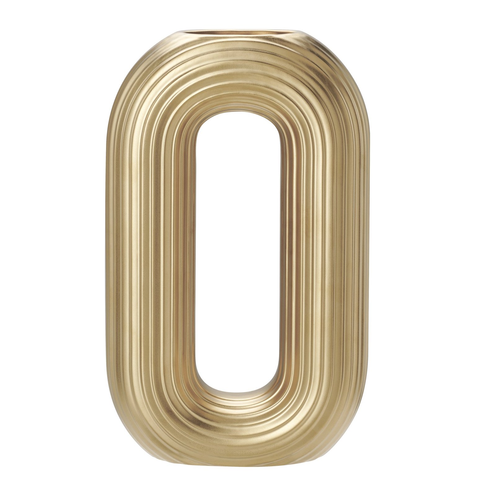 Circa Ceramic Matte Gold 13 Inch Tall Oval Ring Vase - Image 10