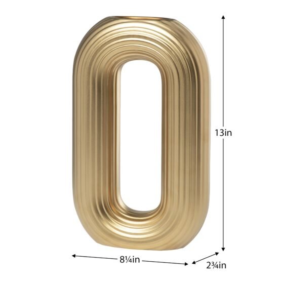 Circa Ceramic Matte Gold 13 Inch Tall Oval Ring Vase - Image 4