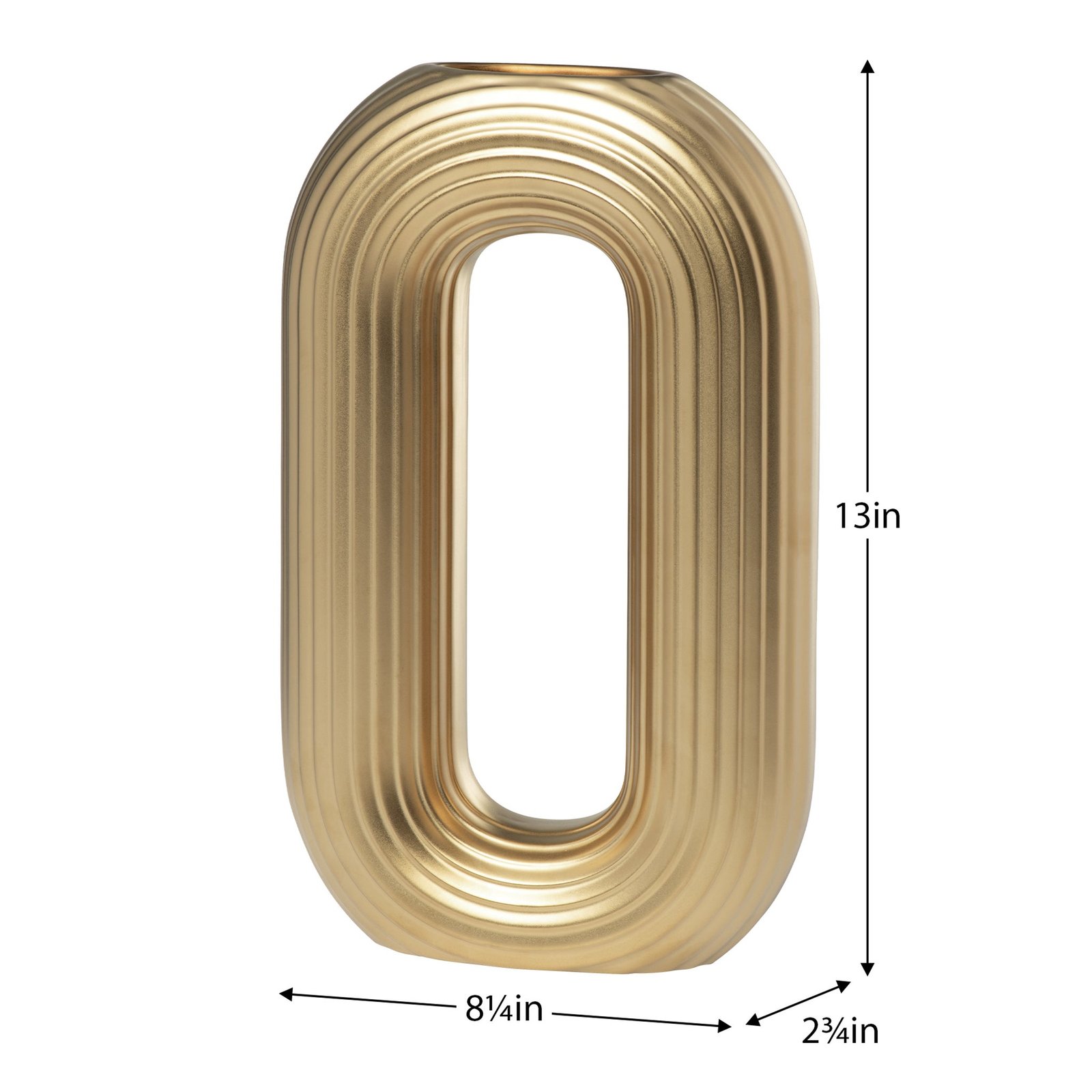 Circa Ceramic Matte Gold 13 Inch Tall Oval Ring Vase - Image 4