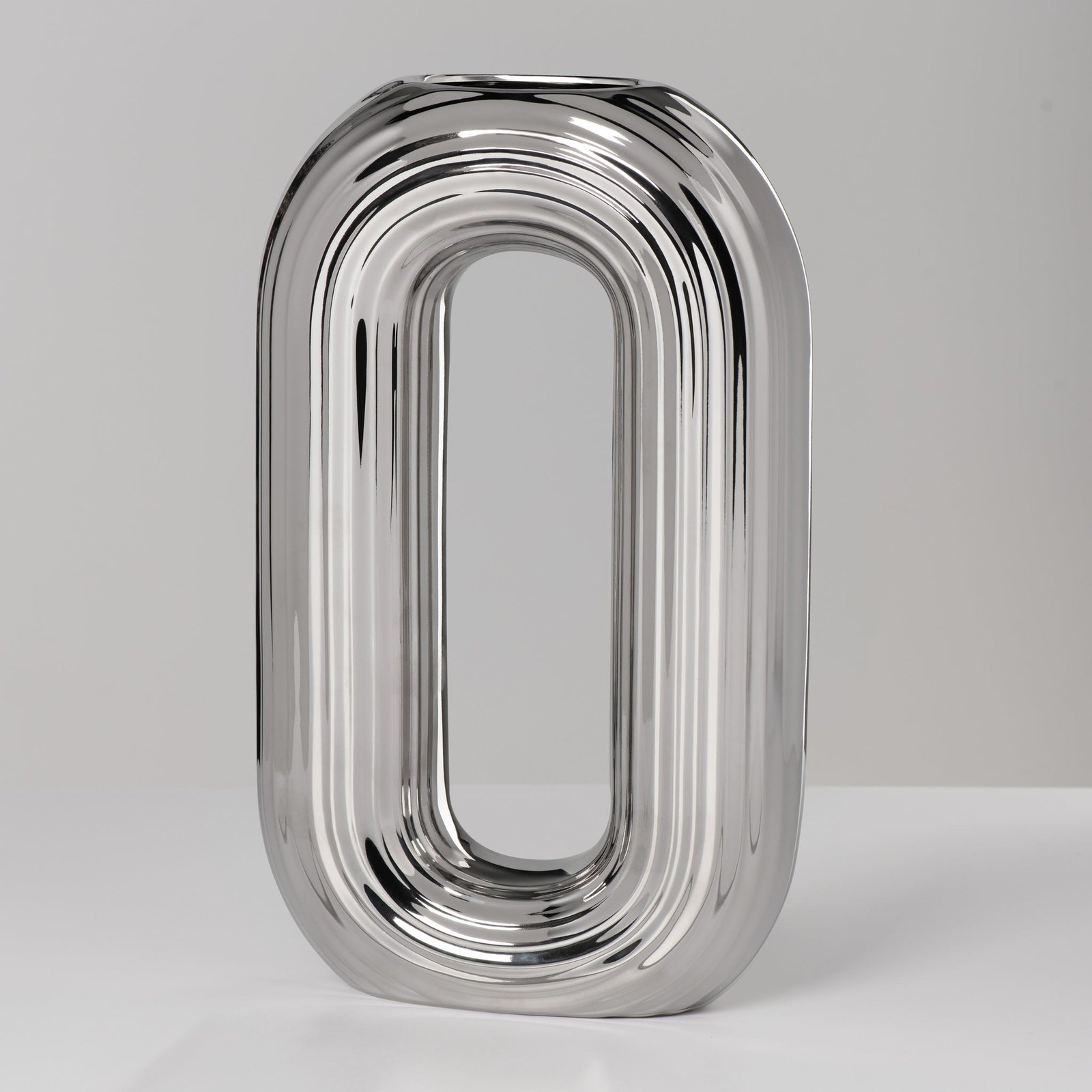 Circa Ceramic Shiny Silver 13 Inch Tall Oval Ring Vase - Image 7