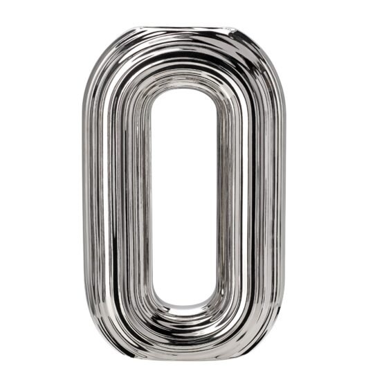 Circa Ceramic Shiny Silver 13 Inch Tall Oval Ring Vase - Image 10