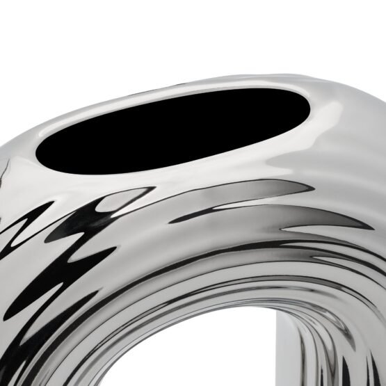Circa Ceramic Shiny Silver 13 Inch Tall Oval Ring Vase - Image 2