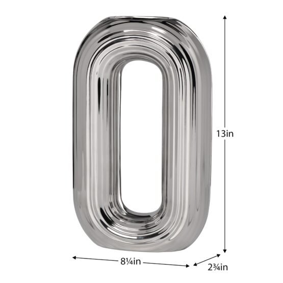 Circa Ceramic Shiny Silver 13 Inch Tall Oval Ring Vase - Image 4