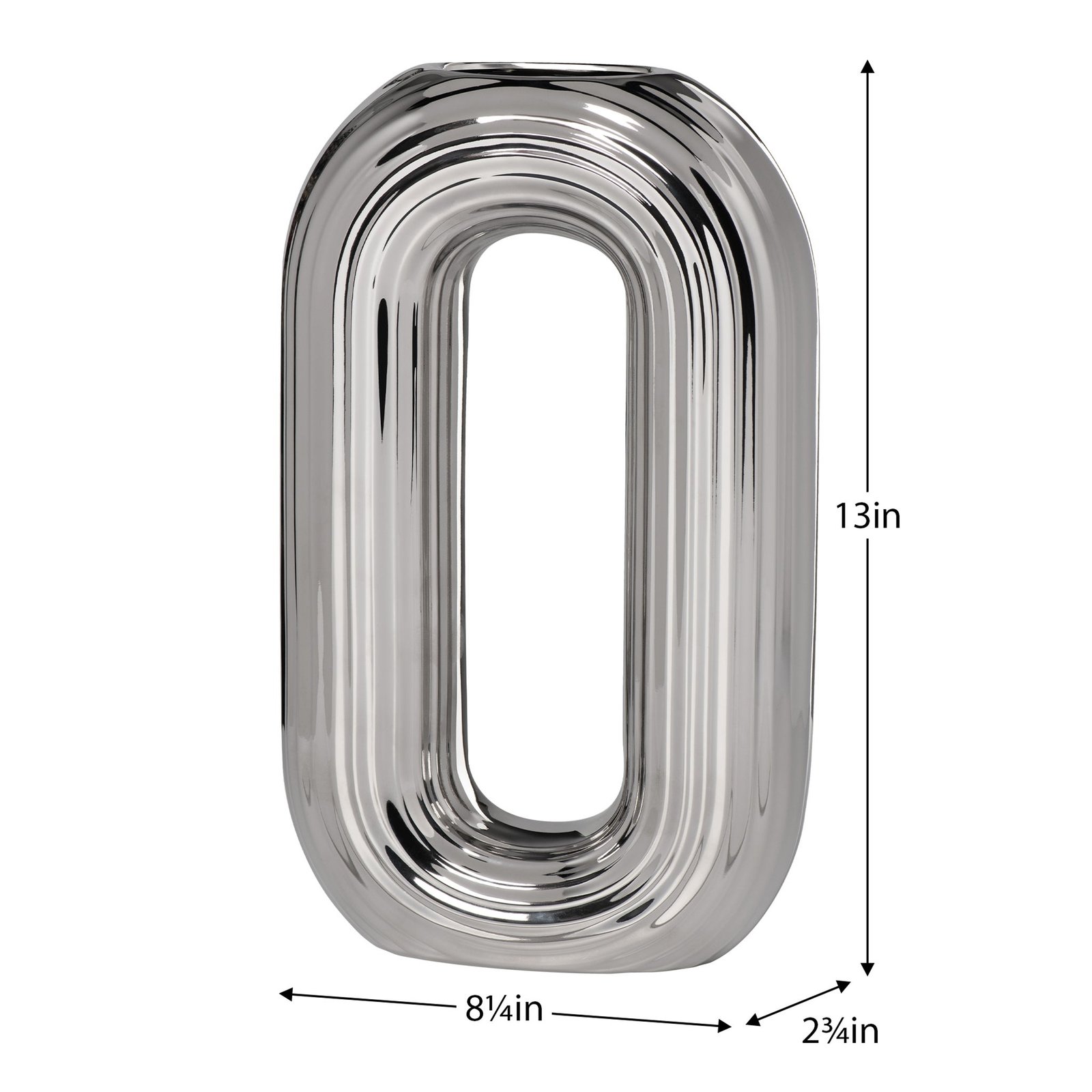 Circa Ceramic Shiny Silver 13 Inch Tall Oval Ring Vase - Image 4
