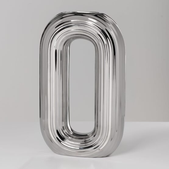 Circa Ceramic Shiny Silver 13 Inch Tall Oval Ring Vase - Image 6