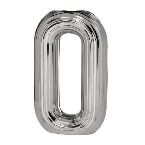 Circa Ceramic Shiny Silver 13 Inch Tall Oval Ring Vase