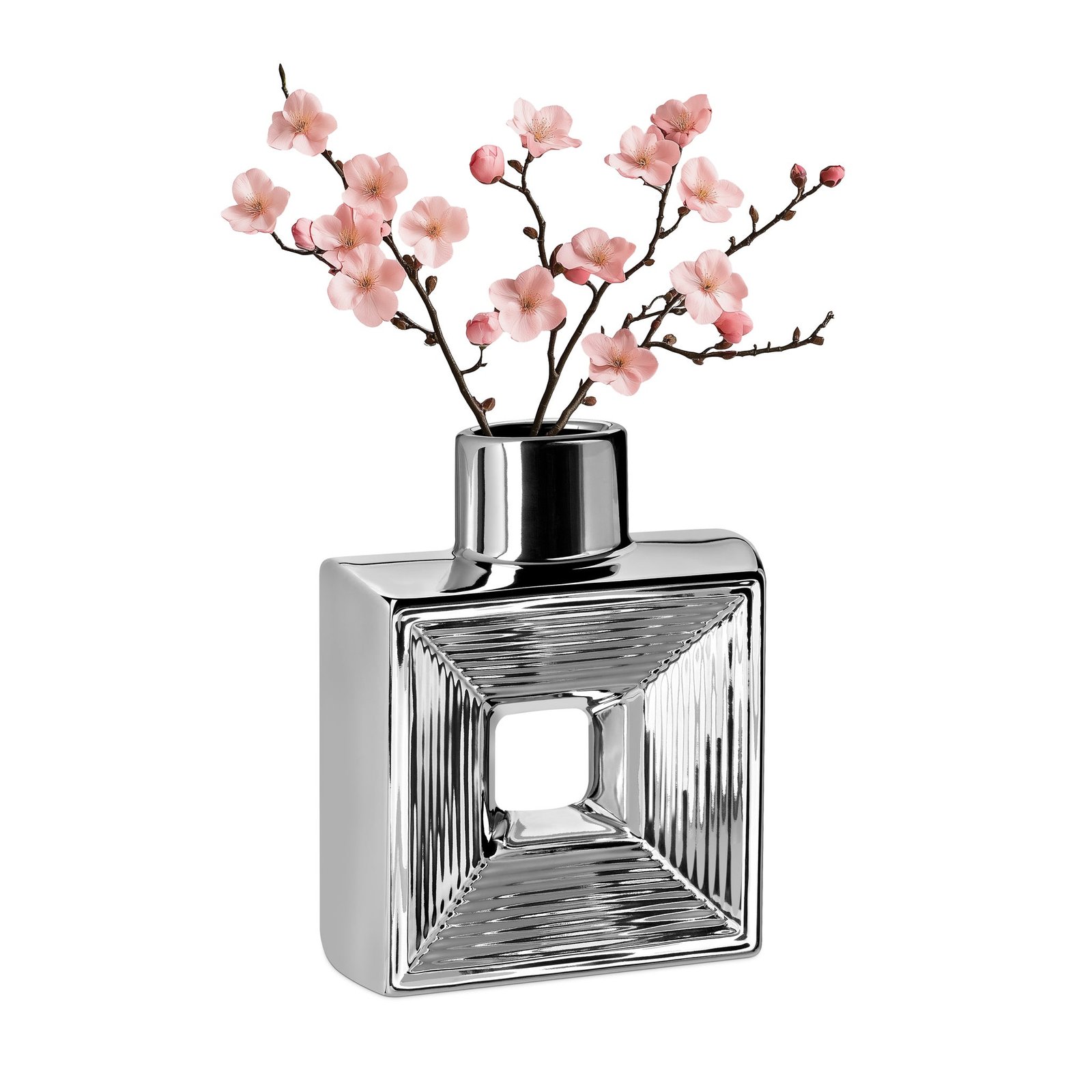 Rialto Shiny Silver 7.5 Inch Tall Square Ceramic Bottle Vase - Image 8