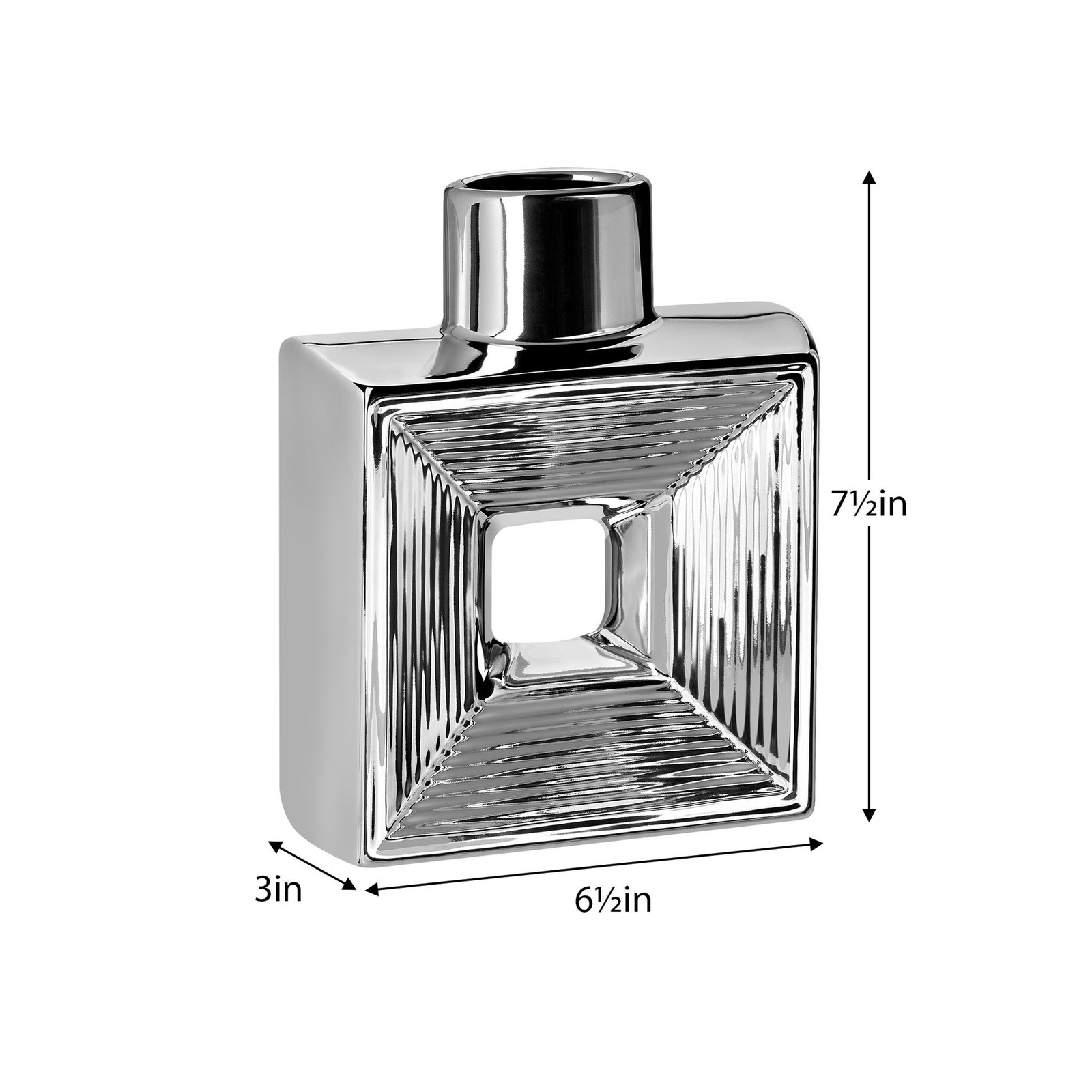 Rialto Shiny Silver 7.5 Inch Tall Square Ceramic Bottle Vase - Image 4