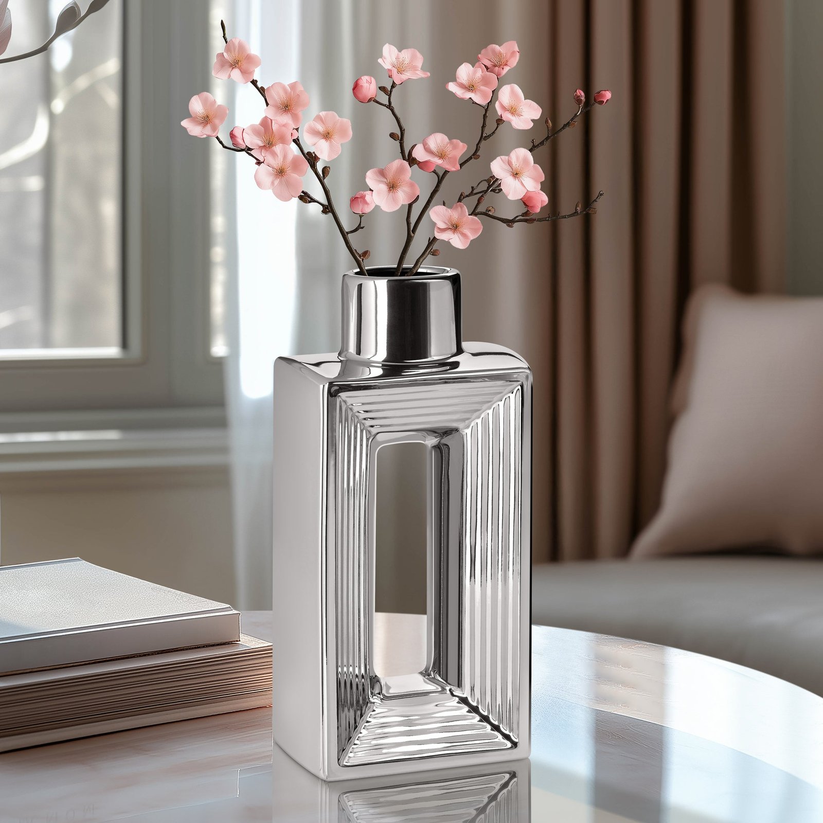 Rialto Shiny Silver 10 Inch Tall Slim Ceramic Bottle Vase - Image 7
