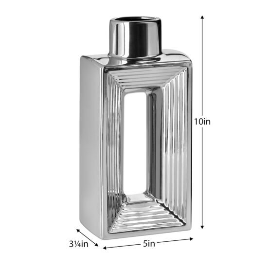Rialto Shiny Silver 10 Inch Tall Slim Ceramic Bottle Vase - Image 4