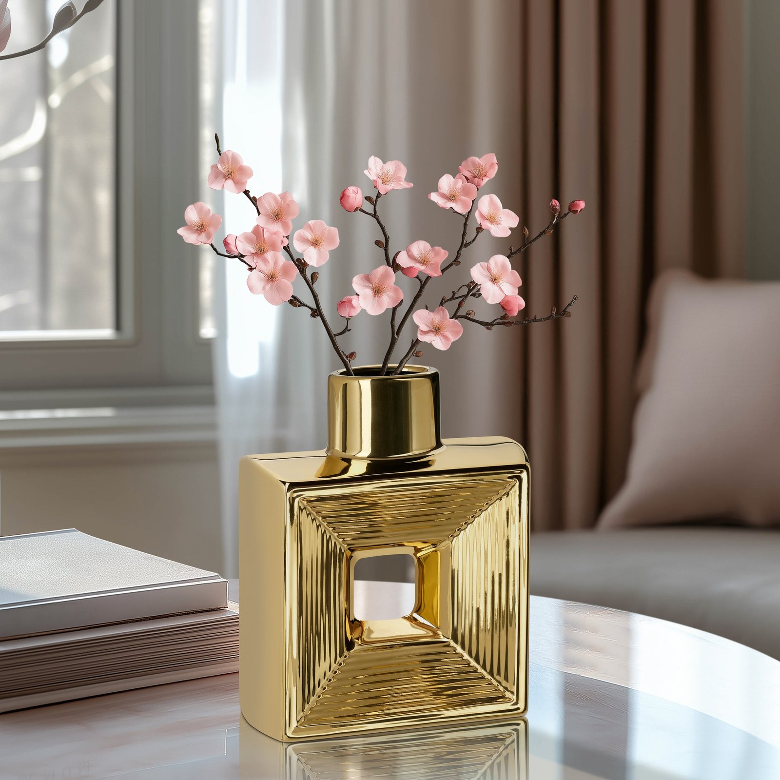 Rialto Shiny Gold 7.5 Inch Tall Square Ceramic Bottle Vase - Image 7