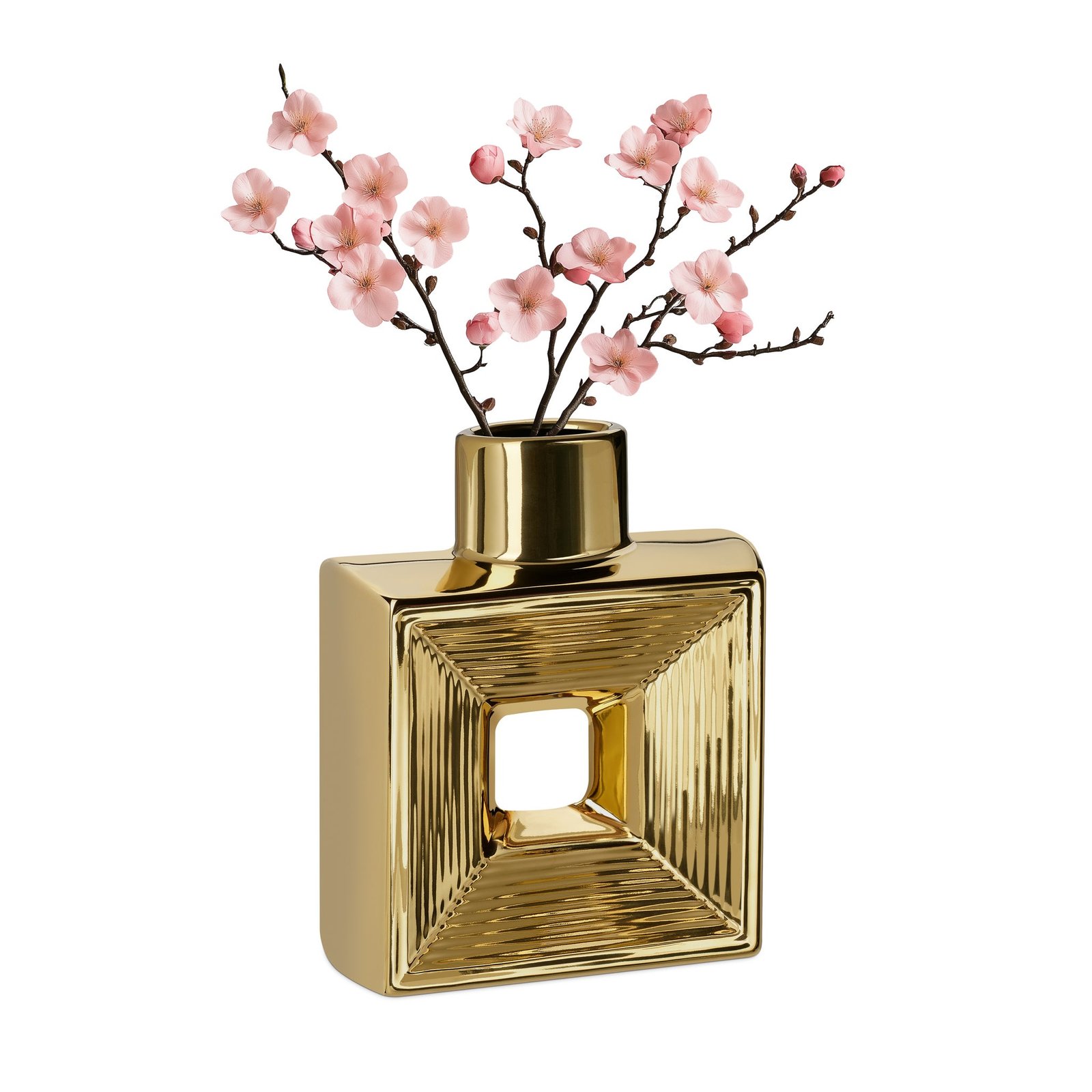 Rialto Shiny Gold 7.5 Inch Tall Square Ceramic Bottle Vase - Image 8