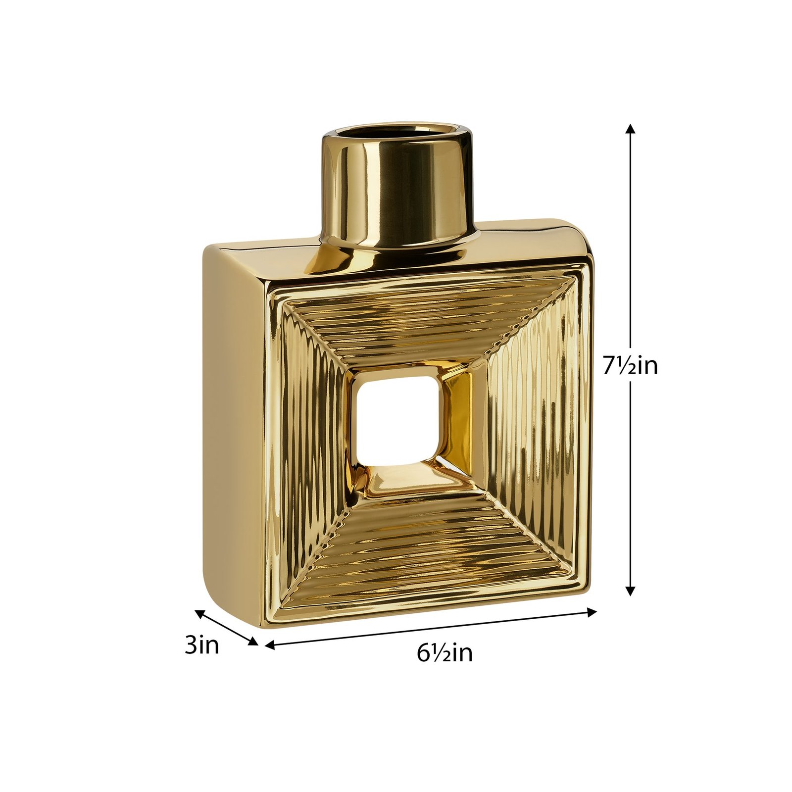 Rialto Shiny Gold 7.5 Inch Tall Square Ceramic Bottle Vase - Image 4