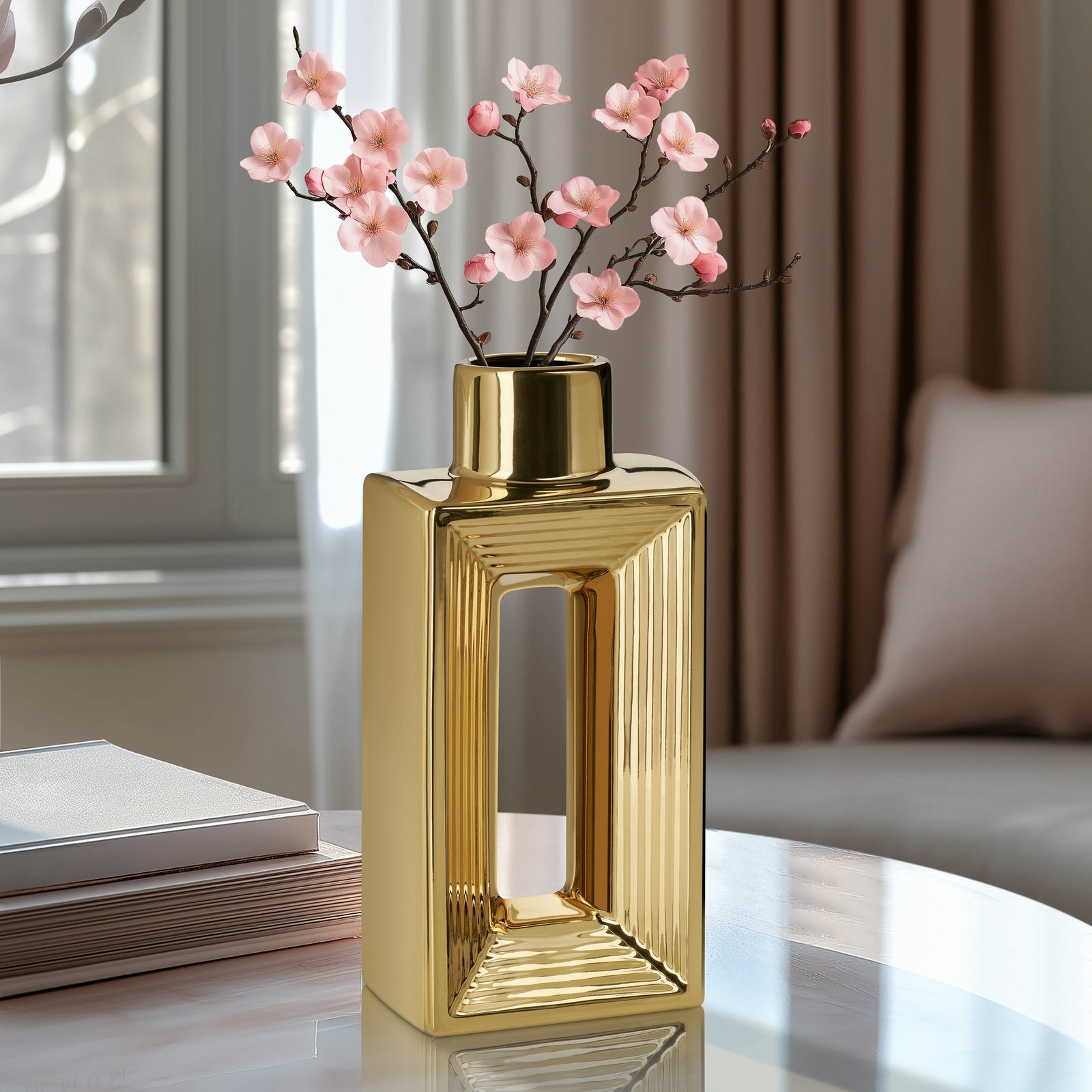 Rialto Shiny Gold 10 Inch Tall Slim Ceramic Bottle Vase - Image 7