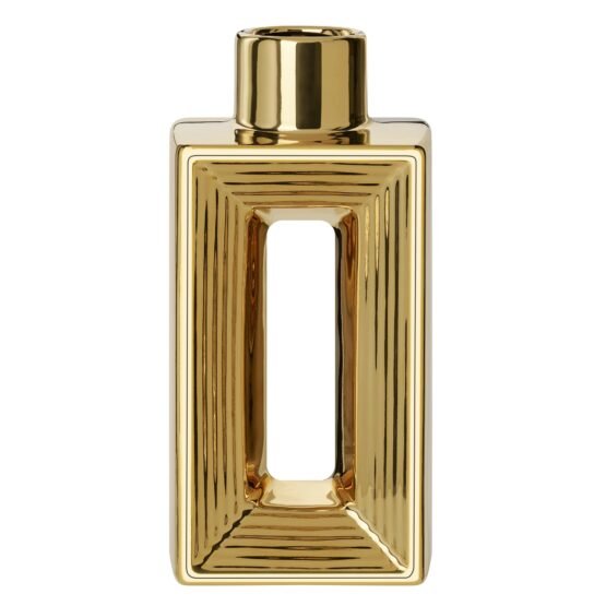 Rialto Shiny Gold 10 Inch Tall Slim Ceramic Bottle Vase - Image 9