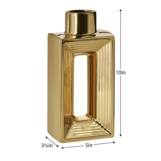 Rialto Shiny Gold 10 Inch Tall Slim Ceramic Bottle Vase - Image 4
