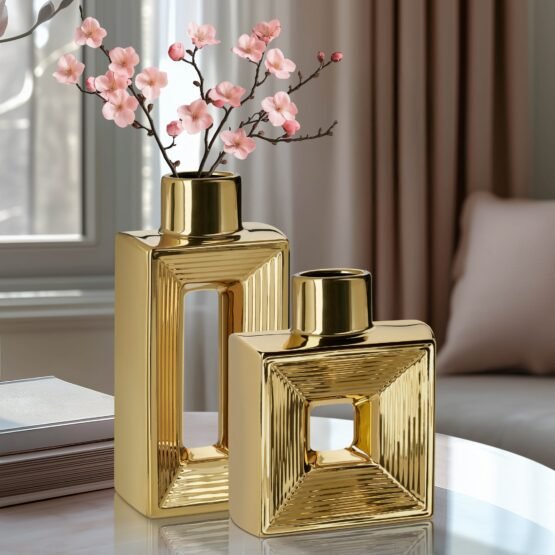 Rialto Shiny Gold 10 Inch Tall Slim Ceramic Bottle Vase - Image 5