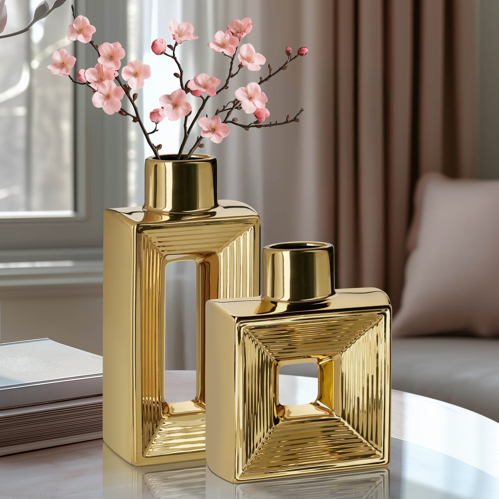 Rialto Shiny Gold 10 Inch Tall Slim Ceramic Bottle Vase - Image 5