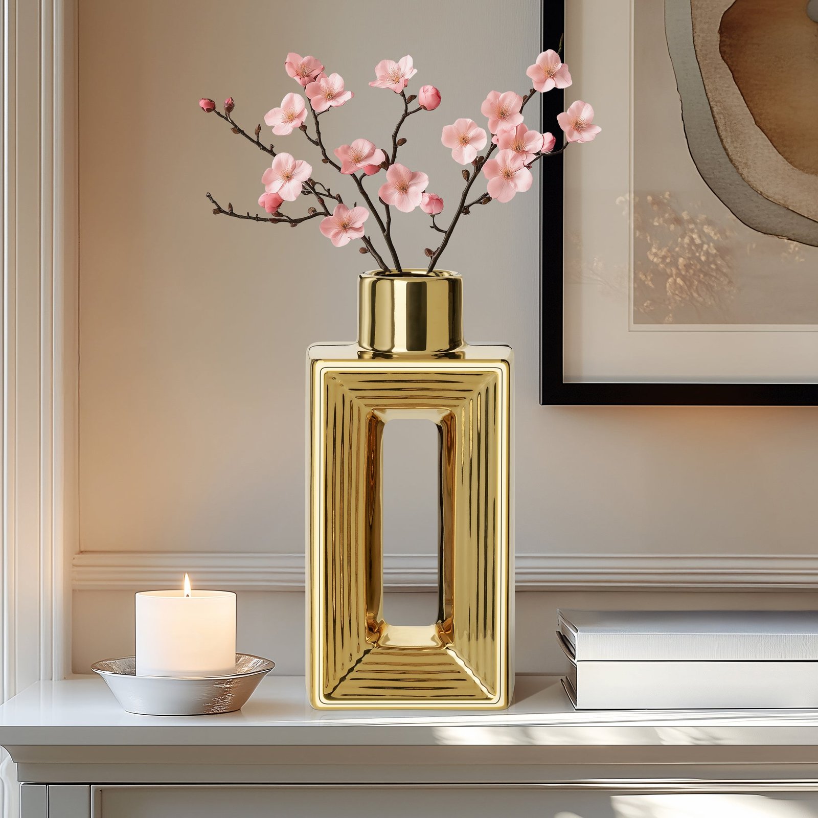 Rialto Shiny Gold 10 Inch Tall Slim Ceramic Bottle Vase - Image 6