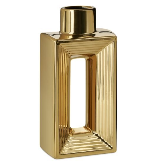 Rialto Shiny Gold 10 Inch Tall Slim Ceramic Bottle Vase