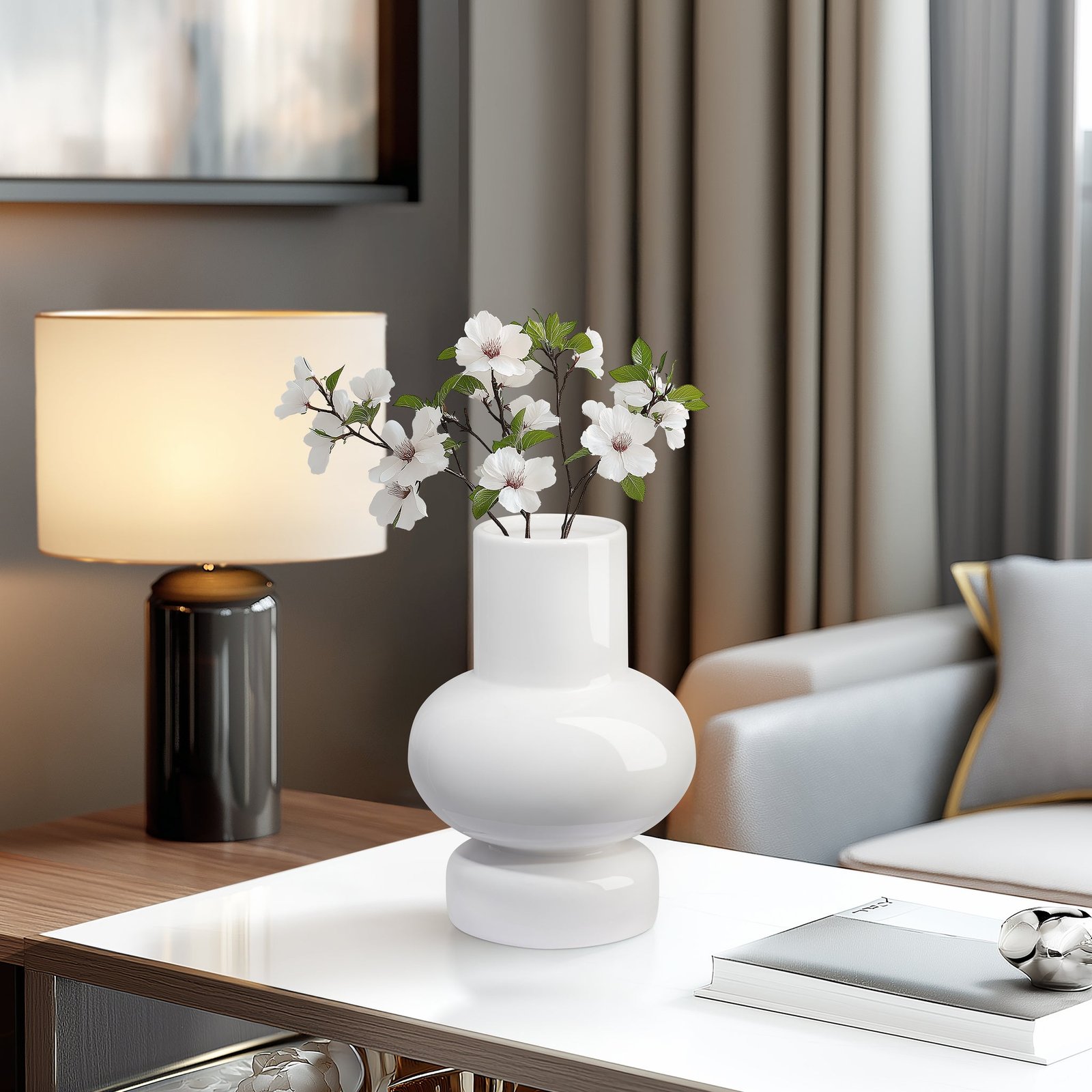 Sintra Single Bulb 8 Inch Tall Ceramic Vase - Shiny White - Image 6