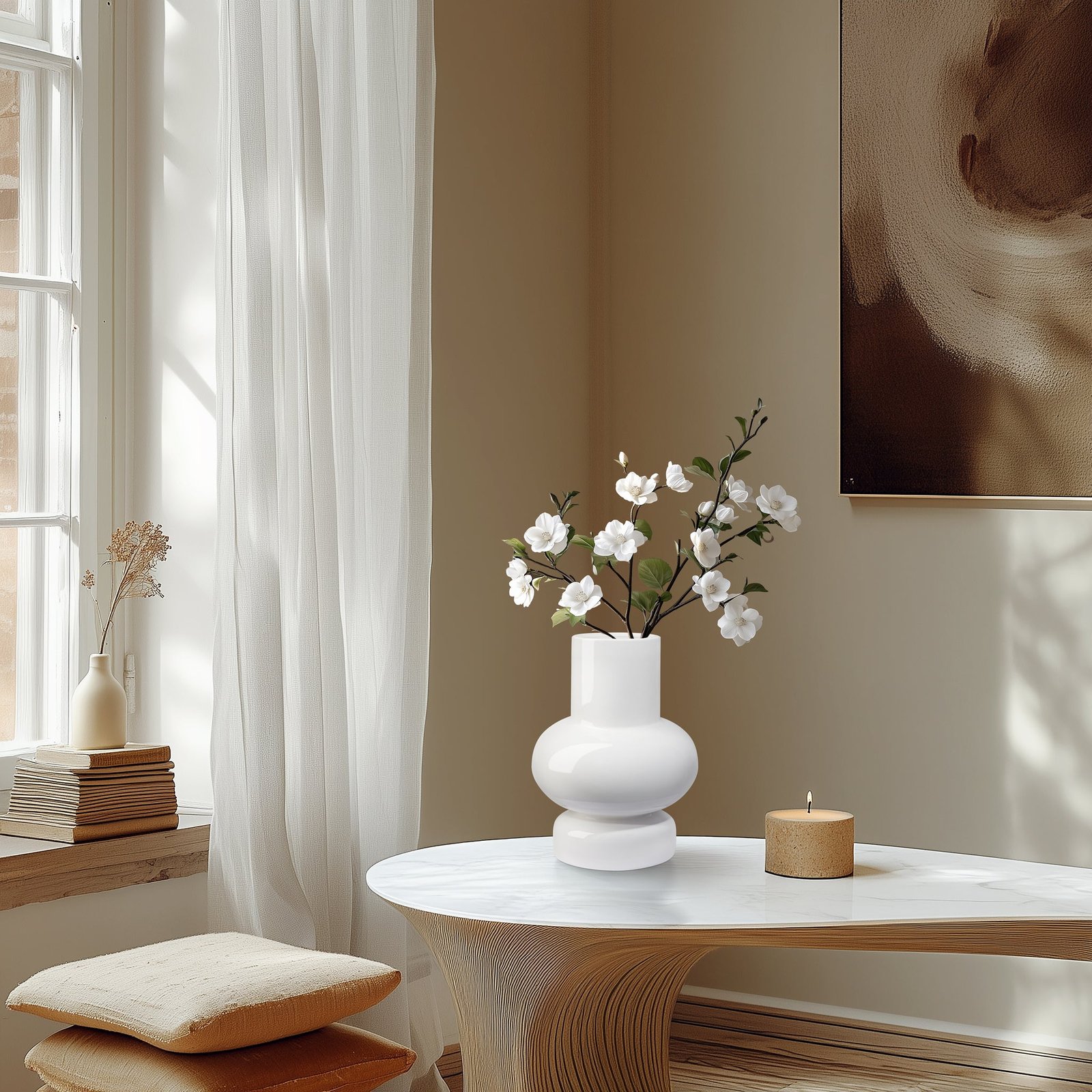 Sintra Single Bulb 8 Inch Tall Ceramic Vase - Shiny White - Image 5