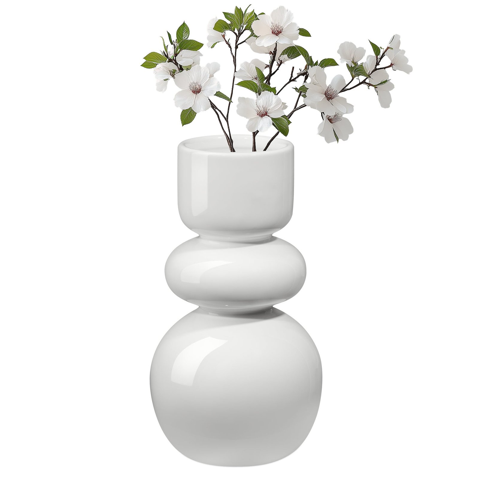 Sintra Double Bulb 10 Inch Tall Ceramic Vase - Shiny White - Image 7