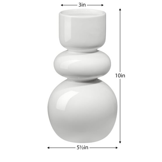 Sintra Double Bulb 10 Inch Tall Ceramic Vase - Shiny White - Image 4