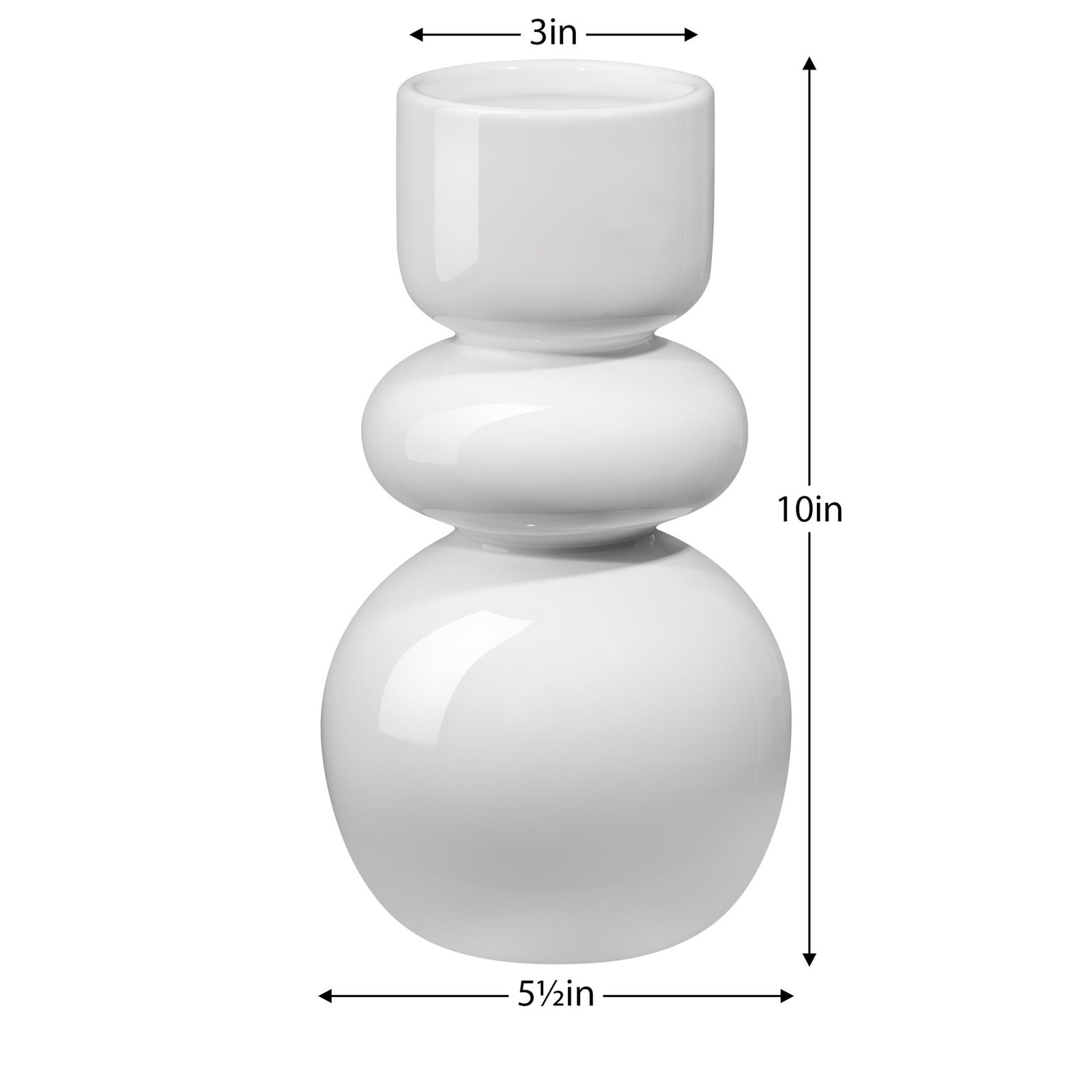 Sintra Double Bulb 10 Inch Tall Ceramic Vase - Shiny White - Image 4