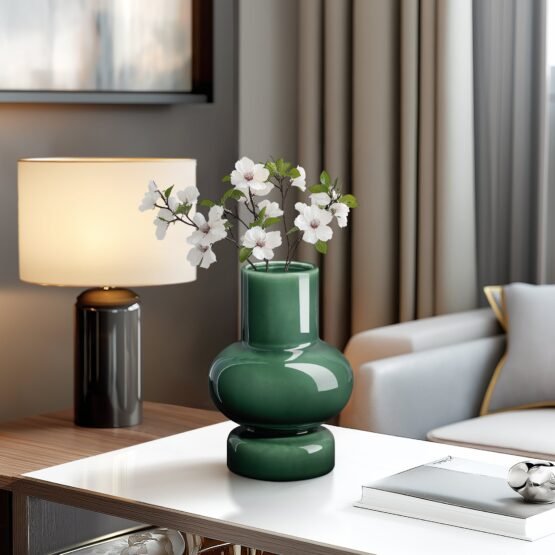 Sintra Single Bulb 8 Inch Tall Ceramic Vase - Shiny Green - Image 6