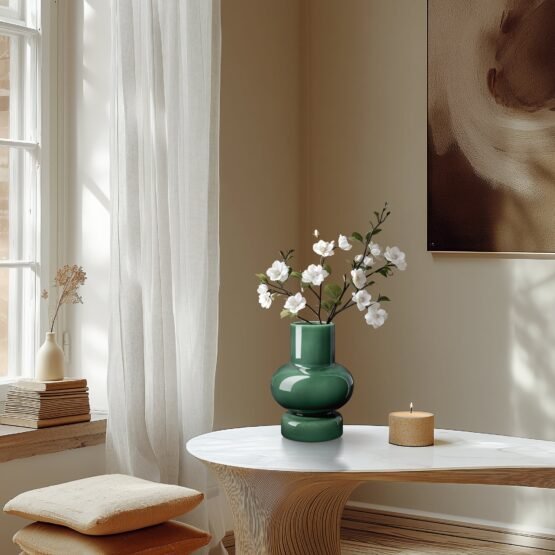 Sintra Single Bulb 8 Inch Tall Ceramic Vase - Shiny Green - Image 5