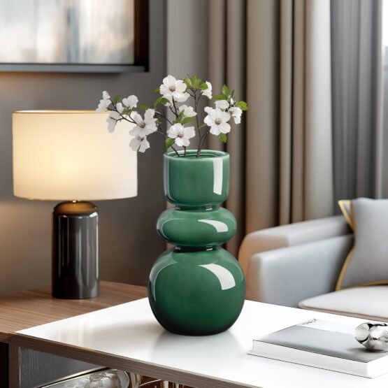 Sintra Double Bulb 10 Inch Tall Ceramic Vase - Shiny Green - Image 6