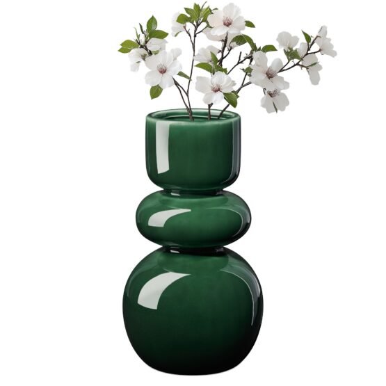 Sintra Double Bulb 10 Inch Tall Ceramic Vase - Shiny Green - Image 7
