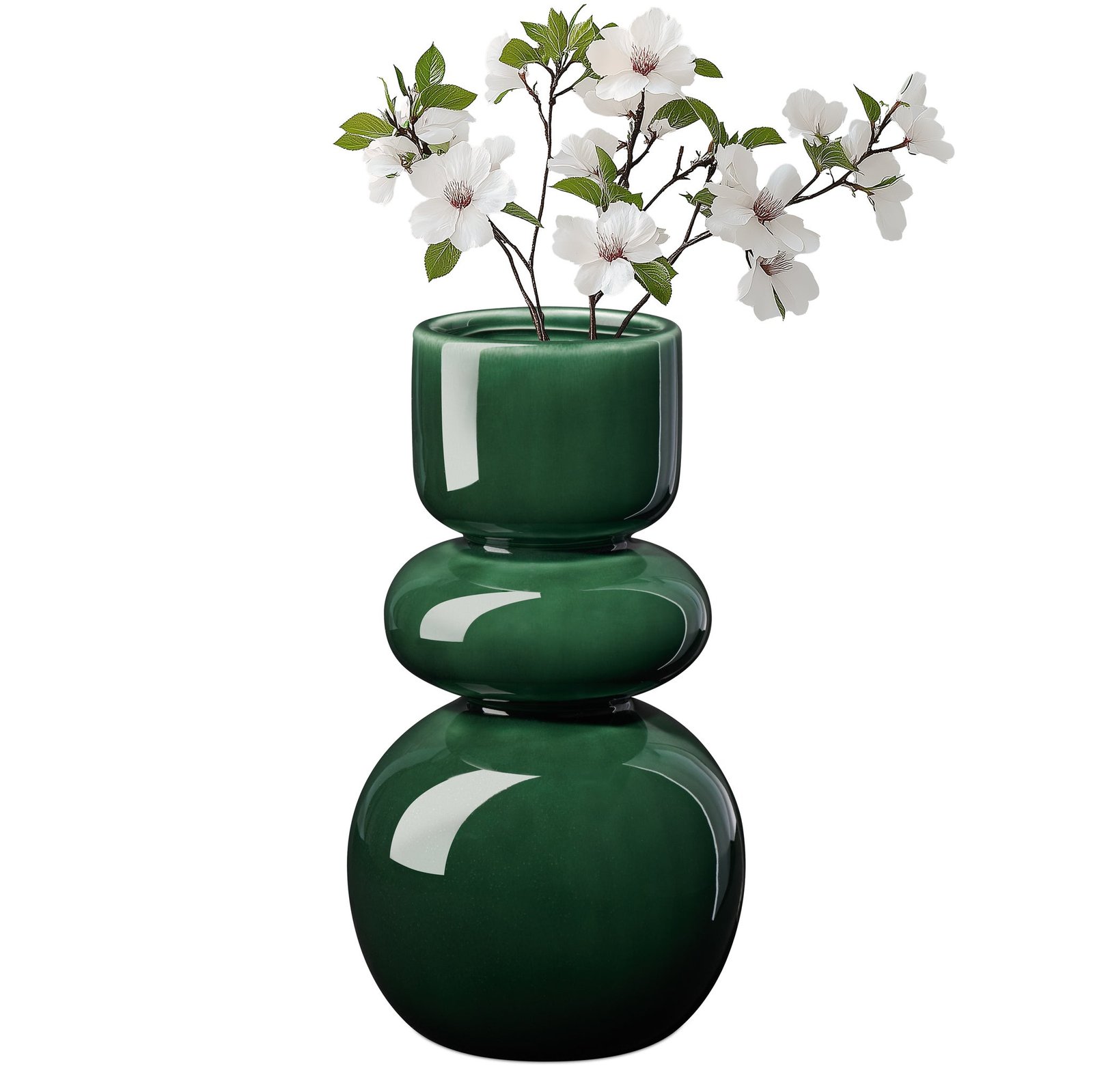 Sintra Double Bulb 10 Inch Tall Ceramic Vase - Shiny Green - Image 7