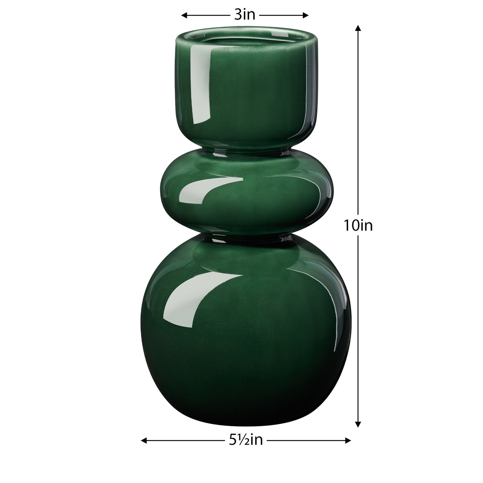 Sintra Double Bulb 10 Inch Tall Ceramic Vase - Shiny Green - Image 4