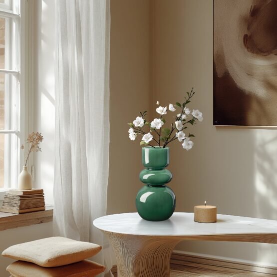Sintra Double Bulb 10 Inch Tall Ceramic Vase - Shiny Green - Image 5