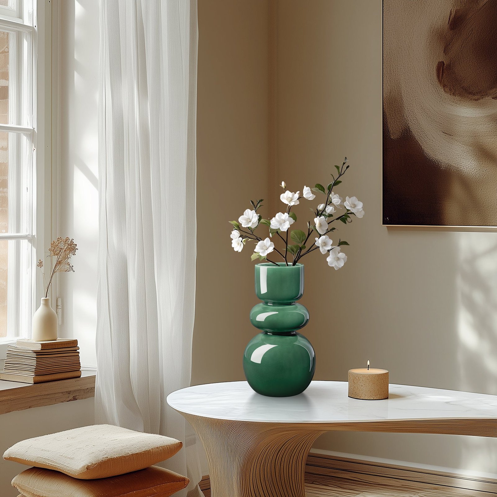 Sintra Double Bulb 10 Inch Tall Ceramic Vase - Shiny Green - Image 5